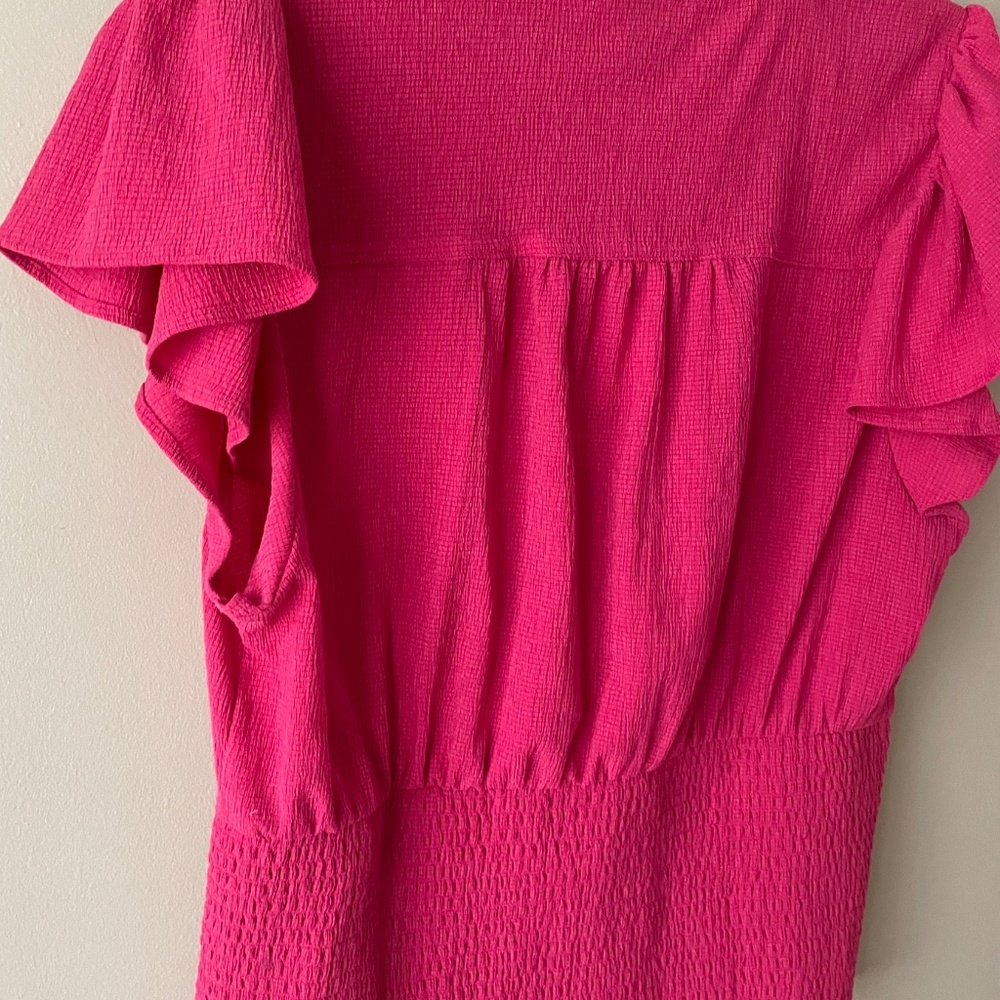 NWT Anthropologie x Maeve short-sleeve v-neck fitted waist top in hot pink XL - Picture 6 of 6
